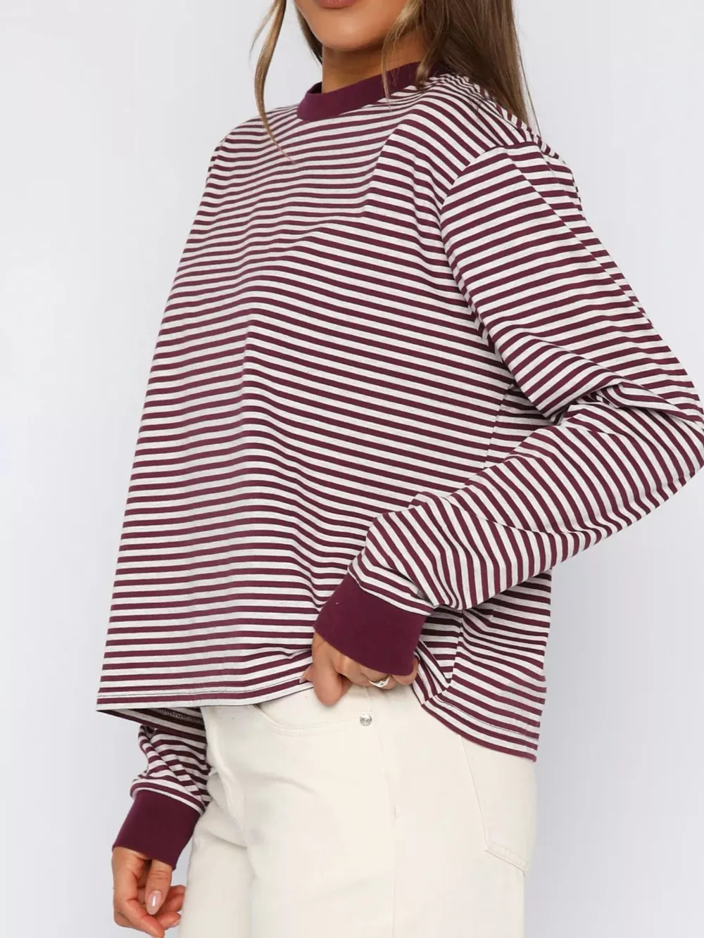 Striped Oversized Round Neck Sweatshirt, image 6