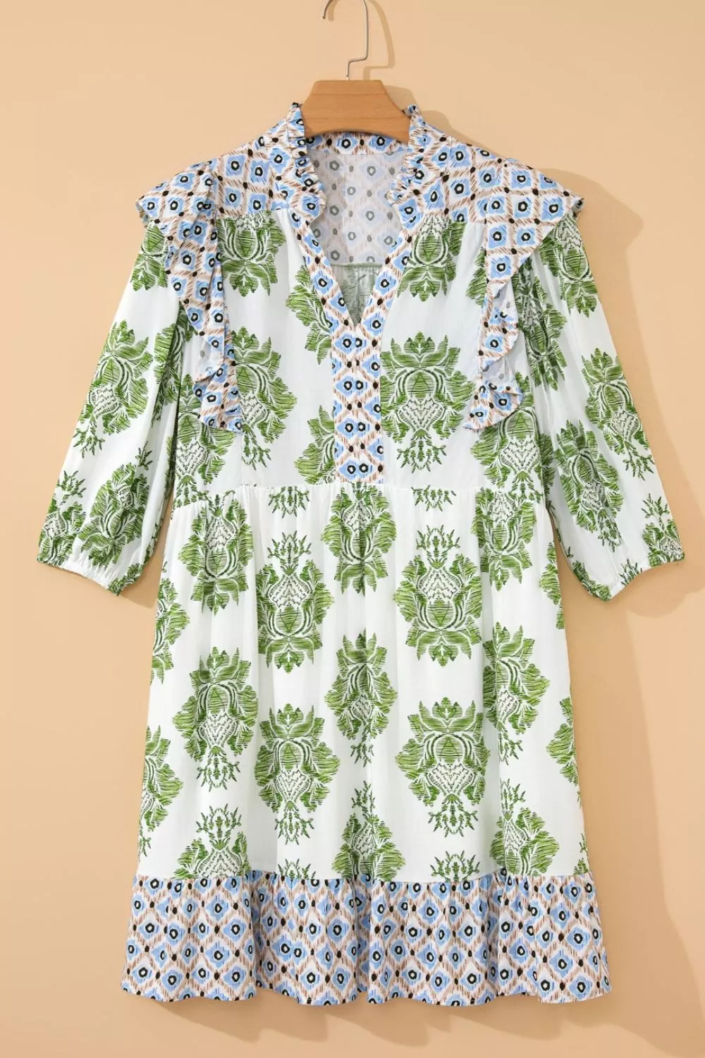 Floral Print Contrast Patchwork Ruffle Detail Mini Dress, image 6