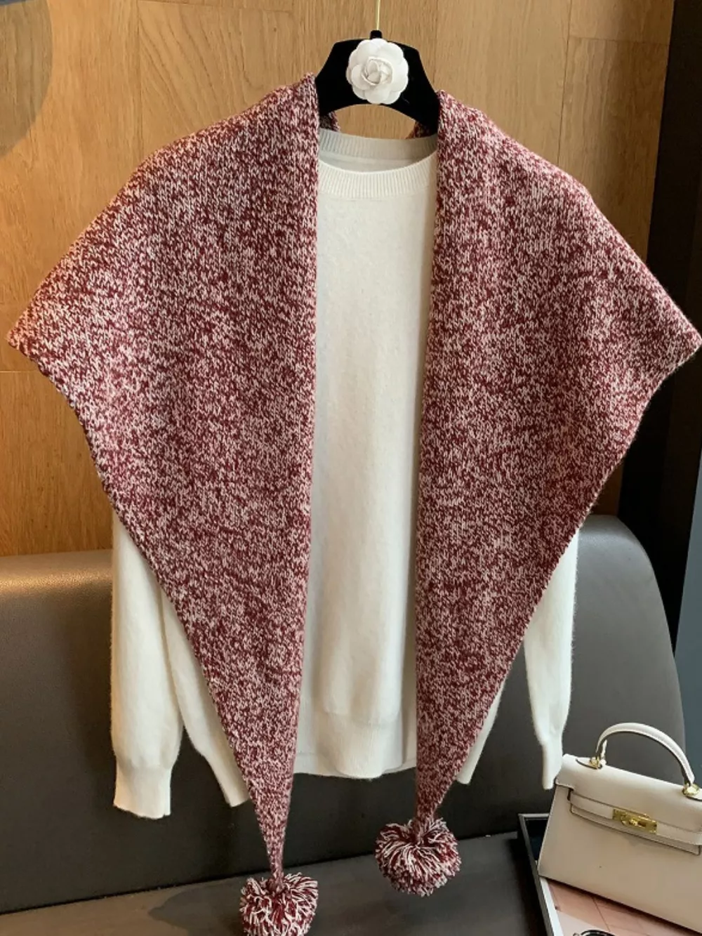 100% Wool Pom-Pom Knitted Scarf, image 3