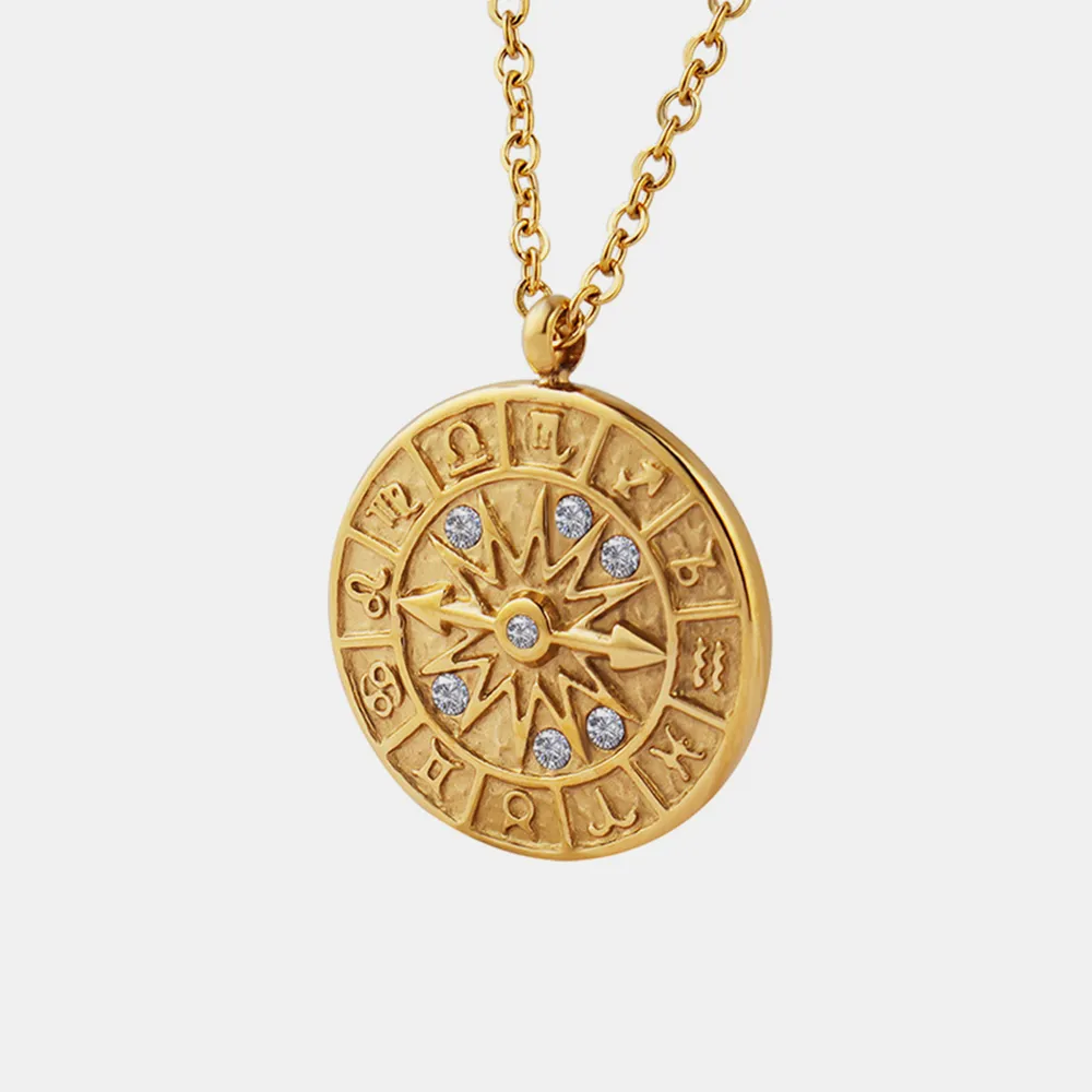 Zircon Titanium Steel Timepiece Shape Necklace, image 3