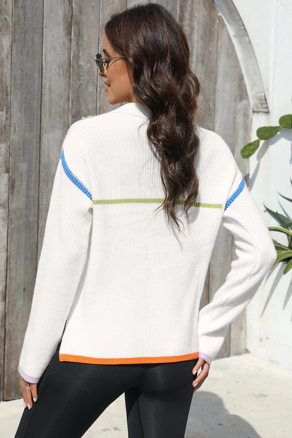 Contrast Half Zip Drop Shoulder Sweater, image 6