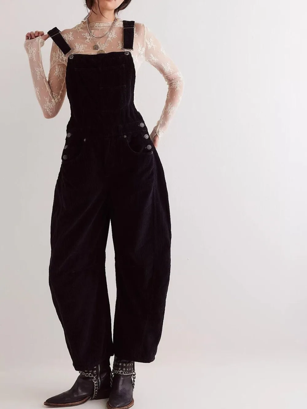 Corduroy Wide-Leg Overall with Adjustable Straps, image 7