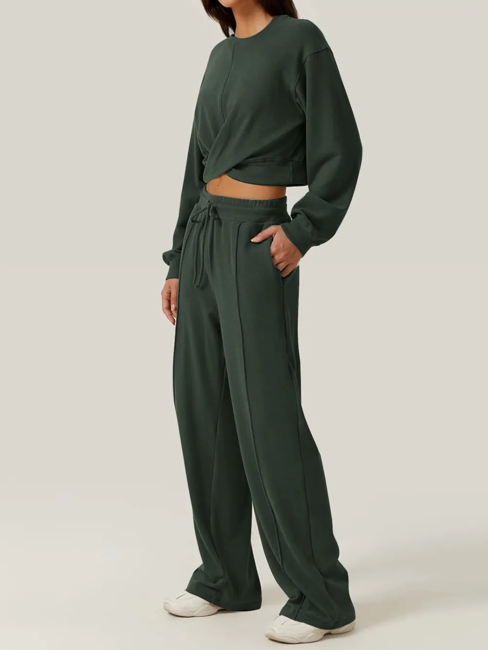 Crisscross Round Neck Top and Drawstring Pants Set, image 9