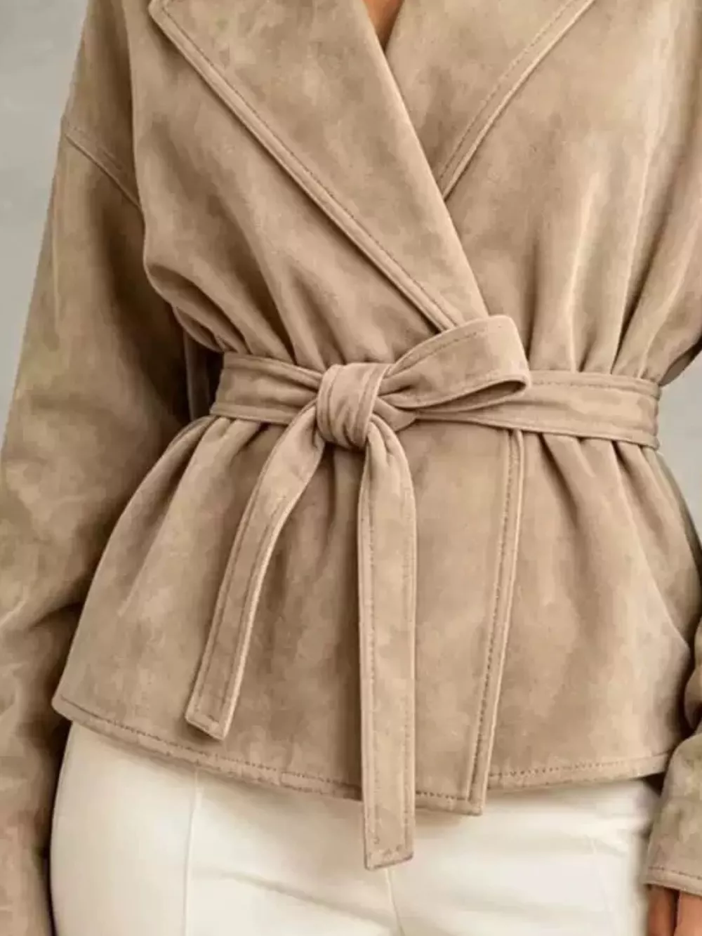 Tie-Waist Lapel Collar Jacket, image 2