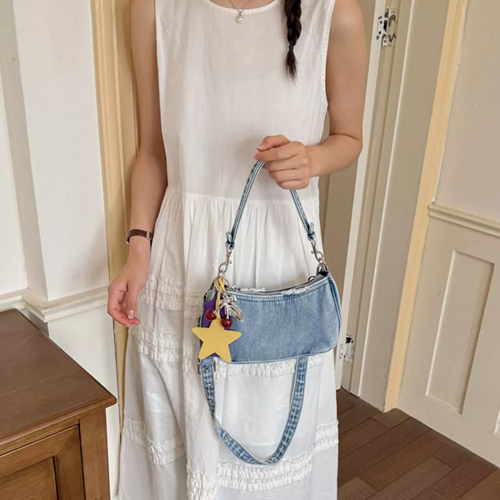 Star Charm Denim Shoulder Bag, image 16