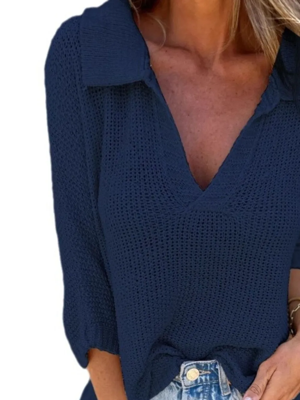 Full Size Johnny Collar Loose Knit Sweater Plus Size, image 14