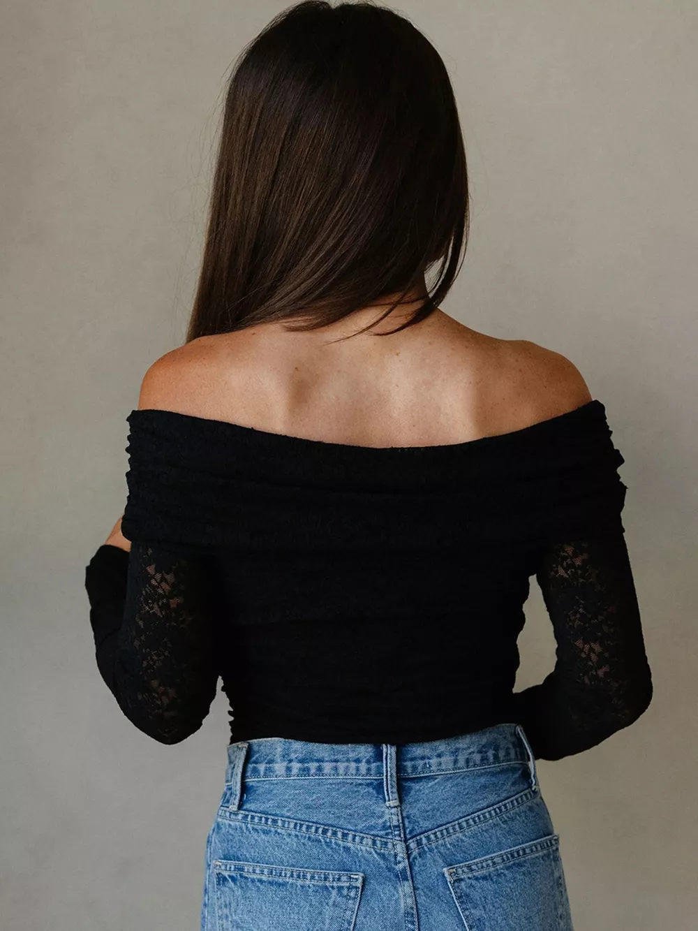 Floral Lace Off-shoulder Long Sleeve Slim Top, image 4