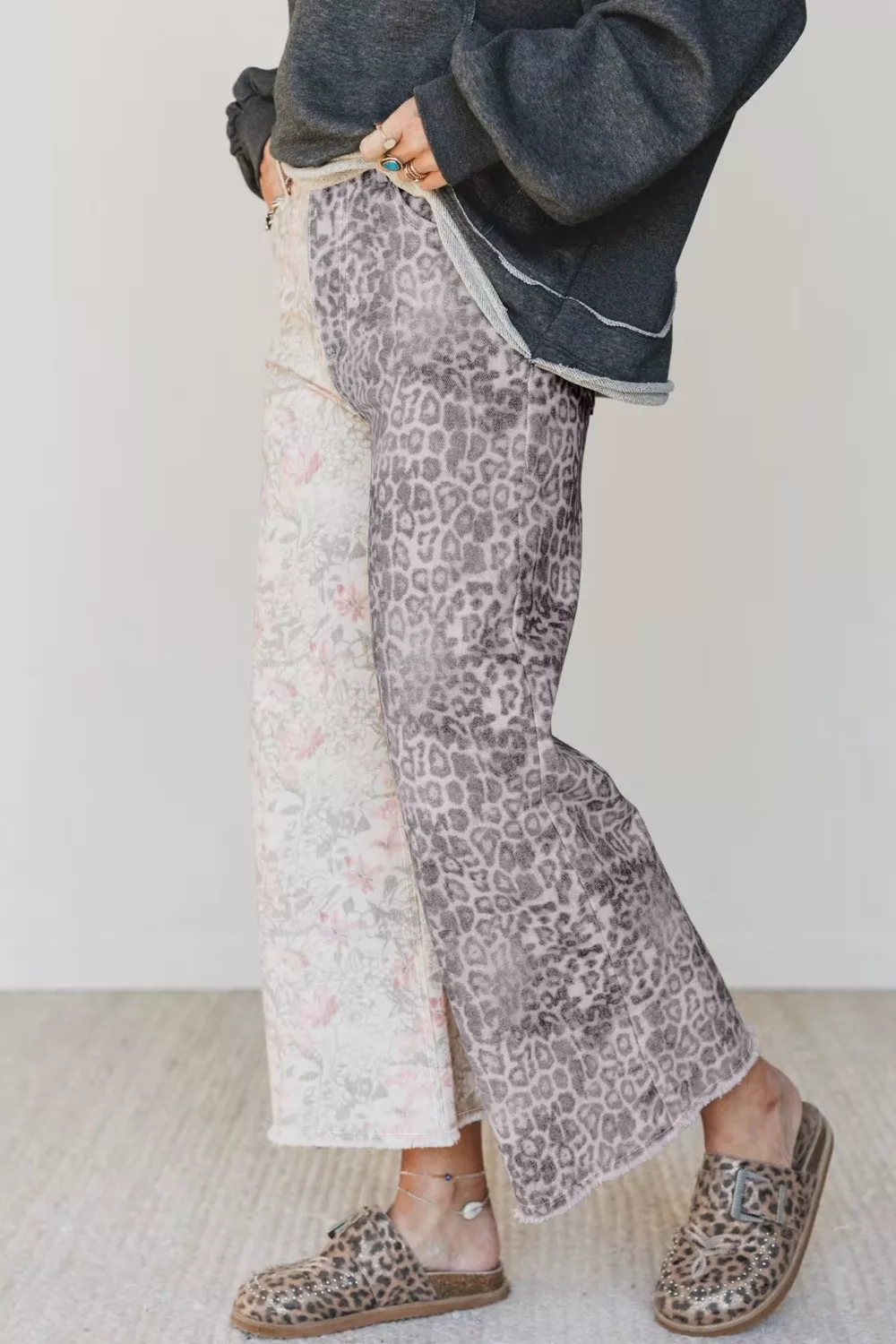 Floral and Leopard Print Wide-Leg Jeans, image 5
