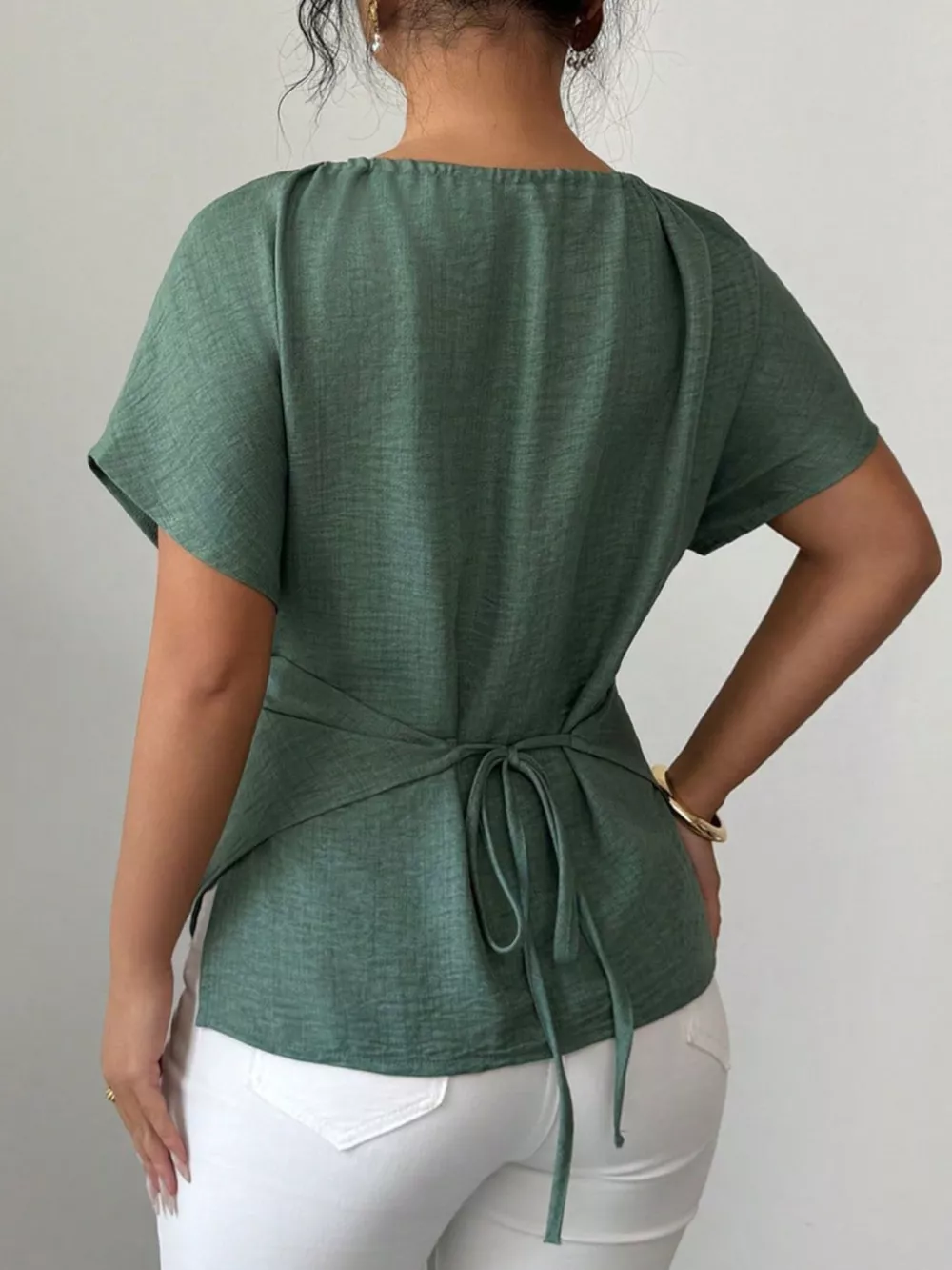 Beaded Neckline Short Sleeve Blouse, image 7