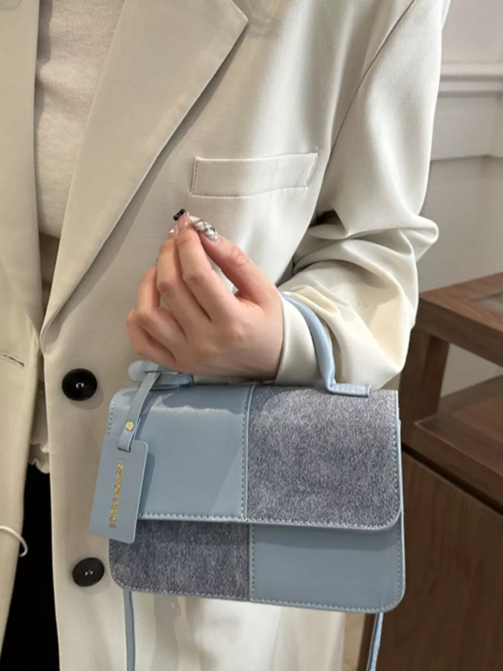 Color Block Flap Crossbody Bag with Top Handle, image 11