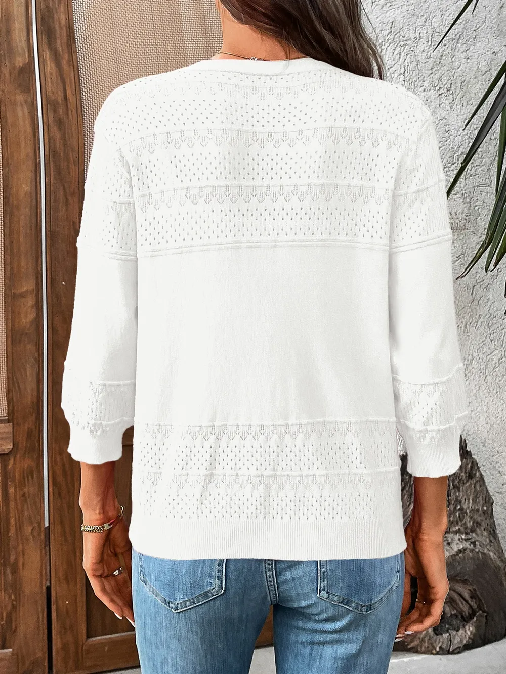 Textured Button-Front Cardigan with 3/4 Sleeves, image 5