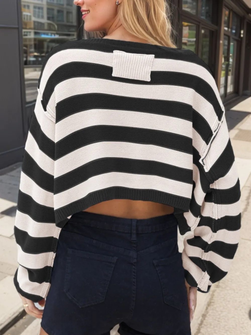 Striped Dropped Shoulder Long Sleeve Sweater, image 9