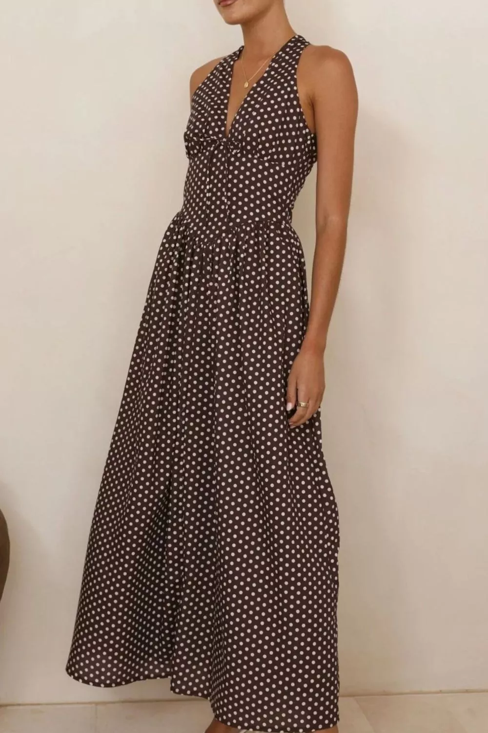 Backless Polka Dot Halter Neck Maxi Dress, image 7