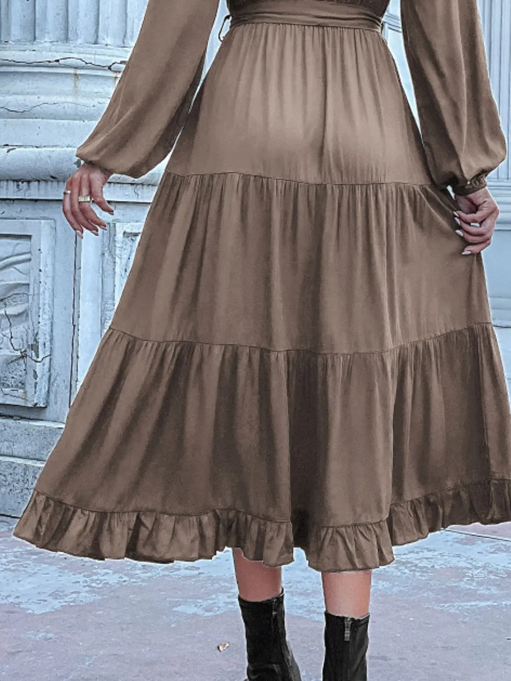 Ruffled Hem V-Neck Balloon Sleeve Dress, image 12
