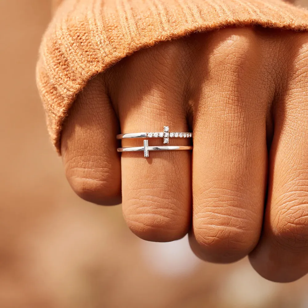 925 Sterling Silver Double Cross Ring, image 2