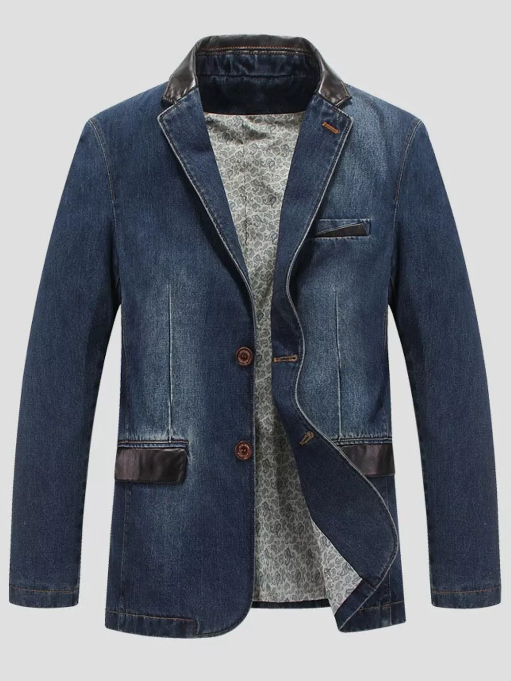 Men's Plus Size Lapel Collar Button Up Denim Blazer, image 2