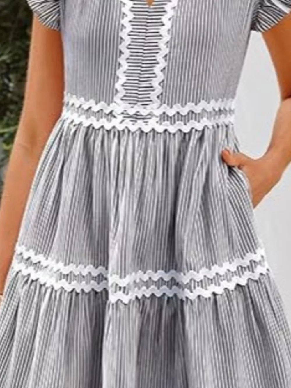 Striped Ruffle Sleeve Tiered Dress, image 6