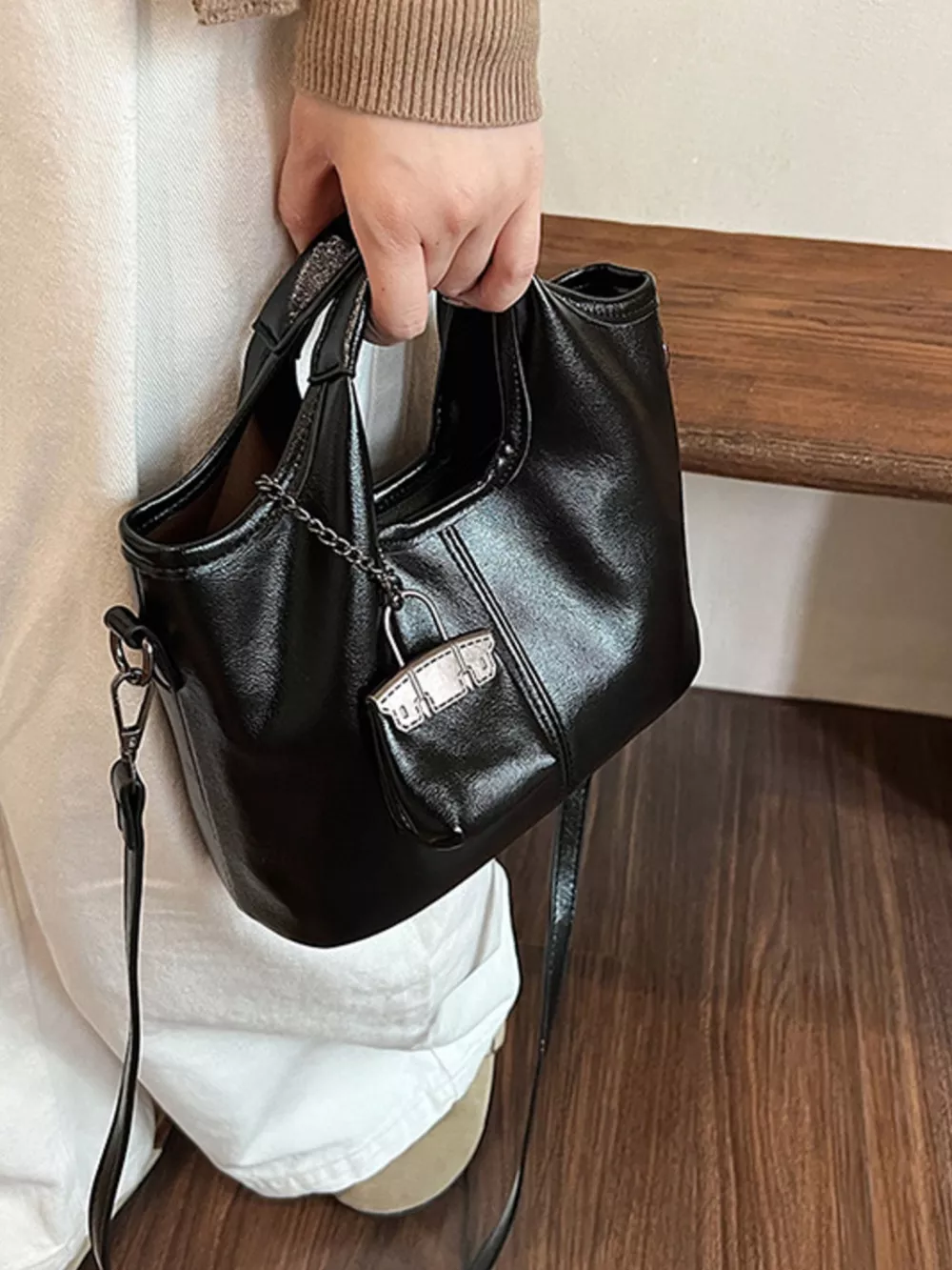 Leather Crossbody Bag with Charm, image 2