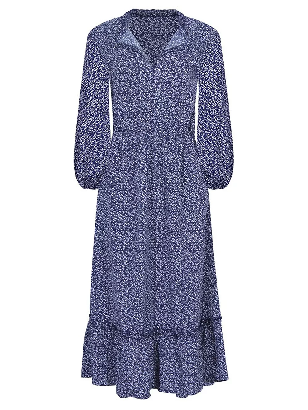 Floral Print Long-Sleeve Ruffle Hem Midi Dress, image 5