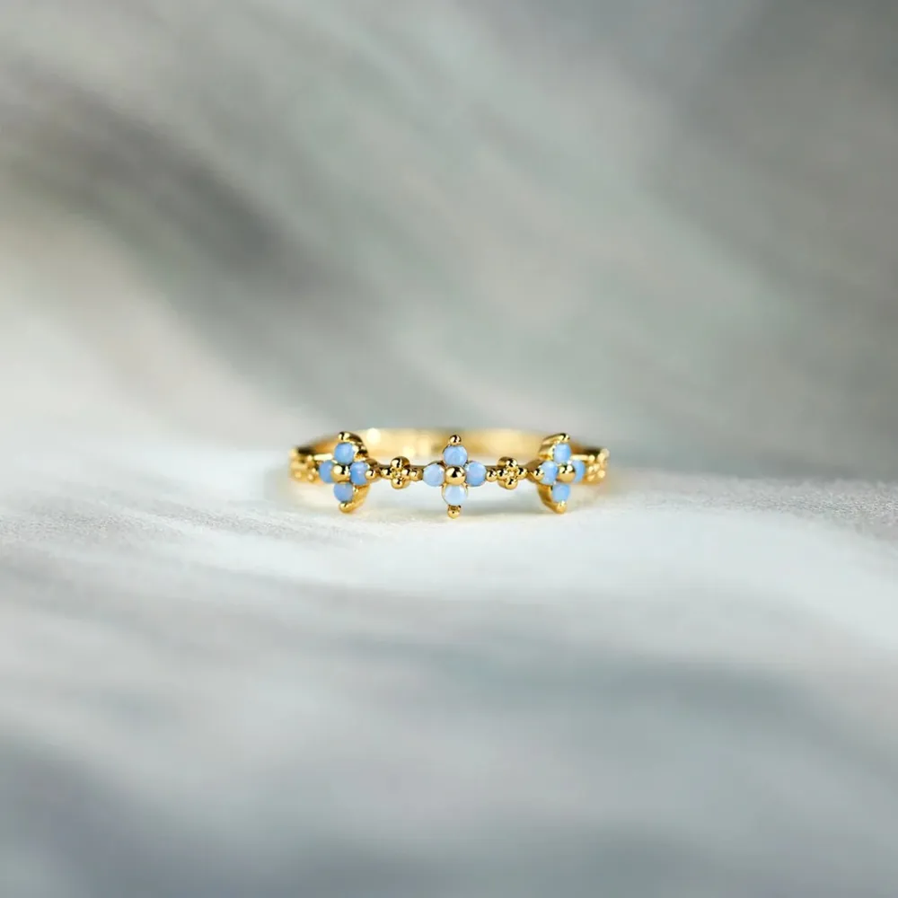 925 Sterling Silver Inlaid Zircon Flower Ring, image 2