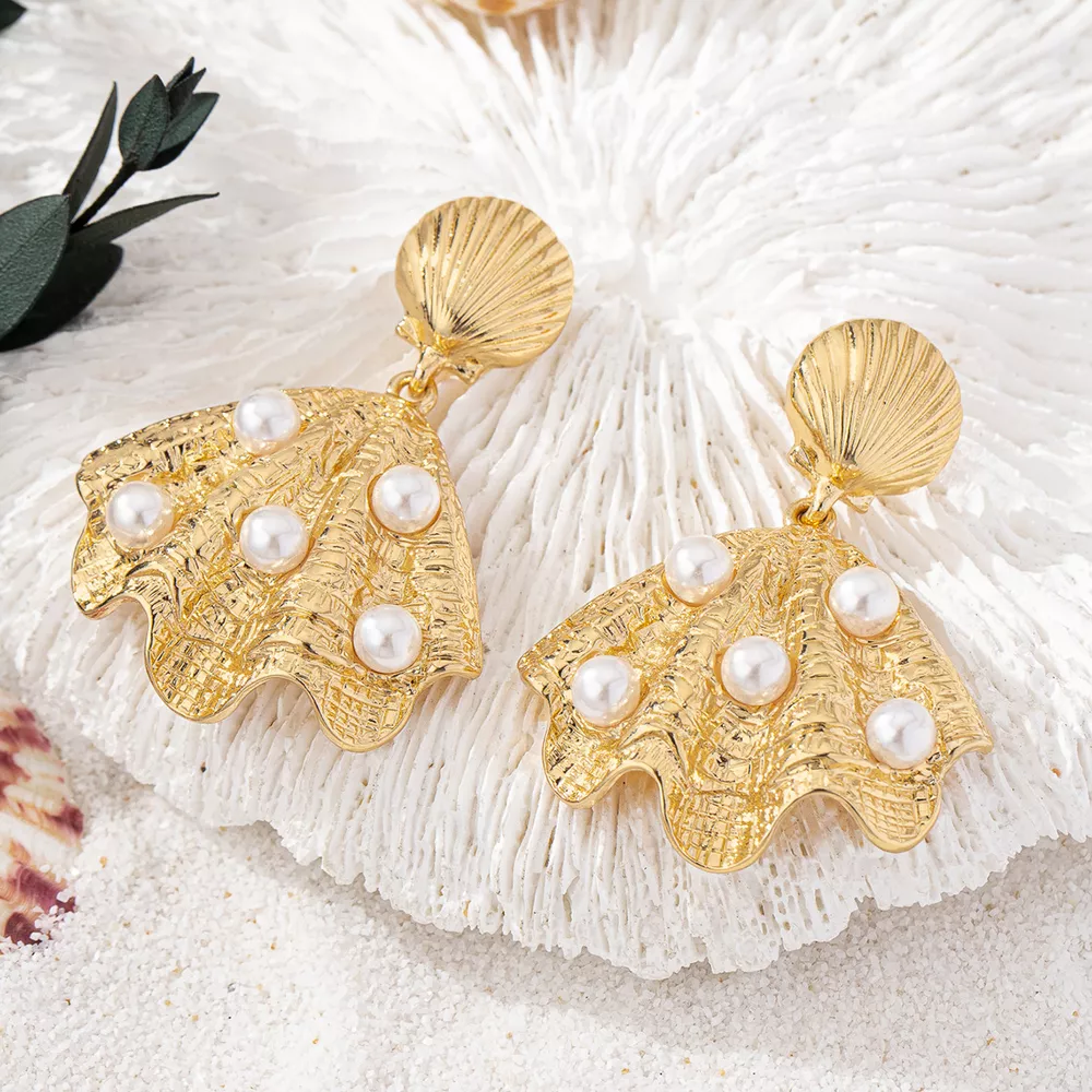 18K Gold-Plated Shell Pearl Drop Earrings, image 2