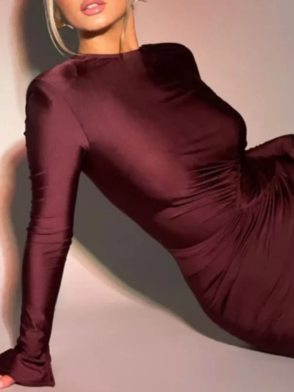 Ruched Long Sleeve Bodycon Maxi Dress, image 3