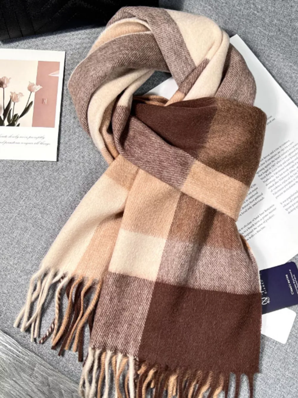 Plaid Scarf with Fringe, image 7