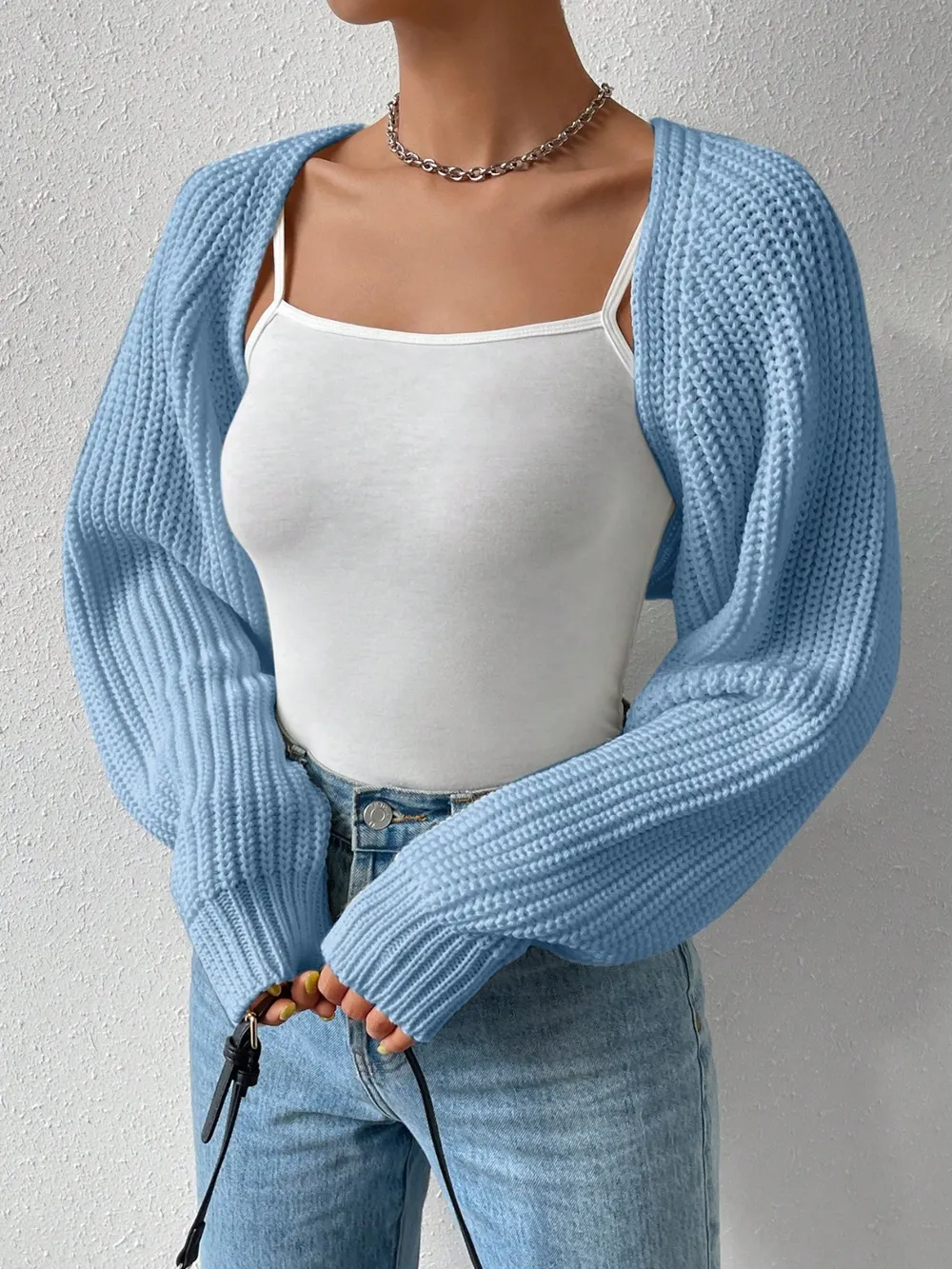 Open Front Long Sleeve Cropped Cardigan, image 7