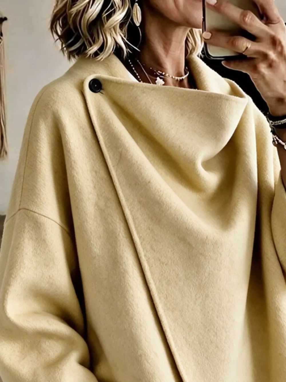 Full Size Asymmetric Button-Up Cape Outerwear Plus Size, image 8