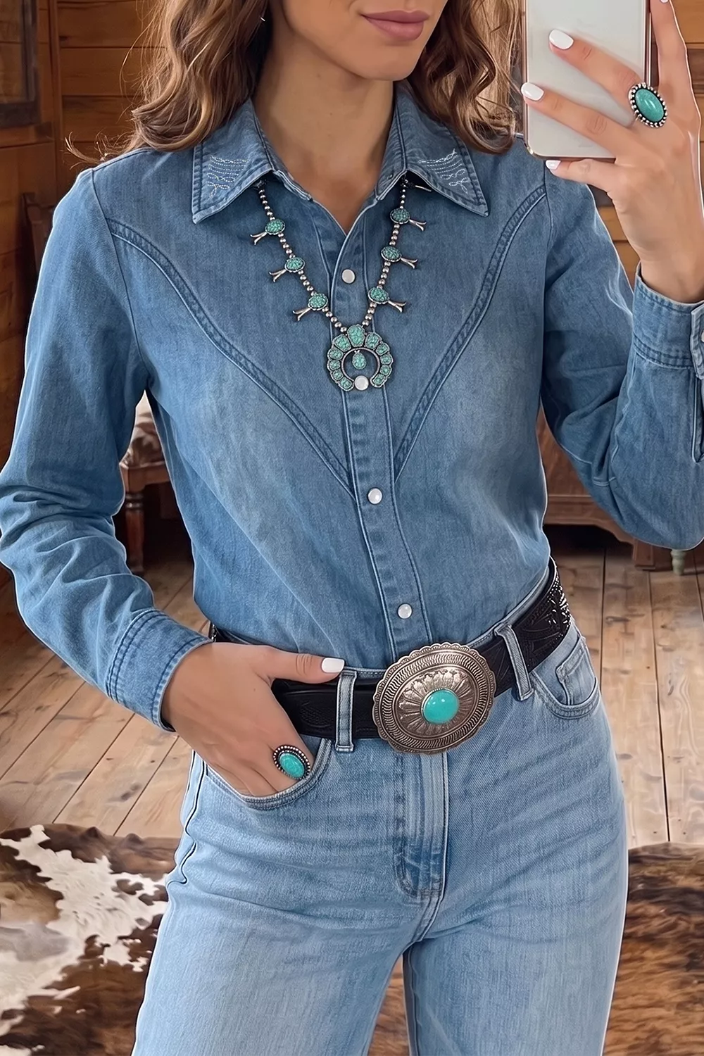 Long Sleeve Collared Neck Denim Shirt