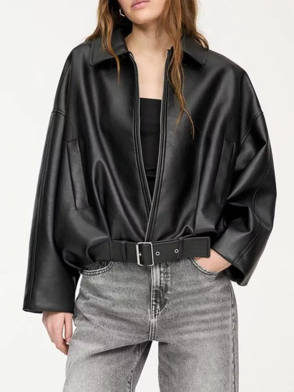 Faux Leather Zip Up Jacket
