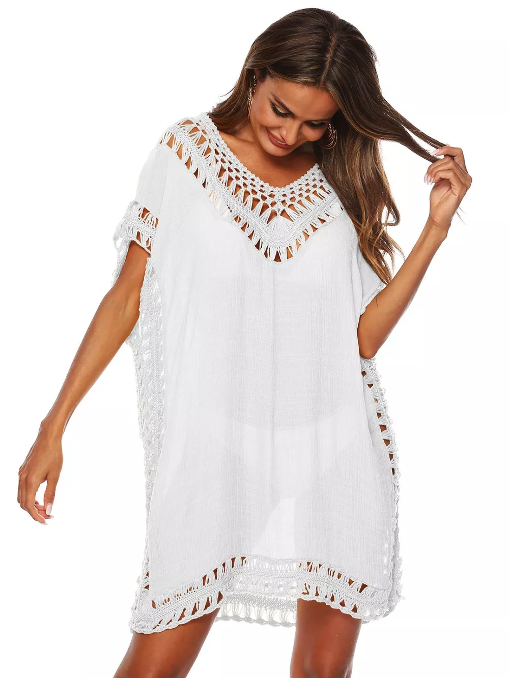 Crochet Trim V-Neck Cover-Up Dress, image 5