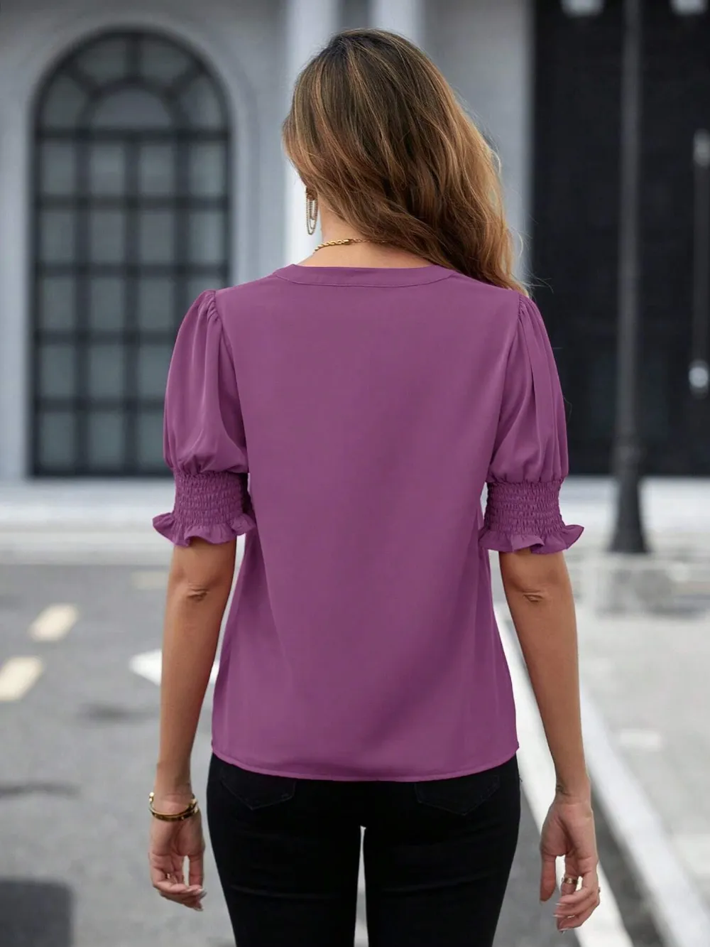 Notched Short Sleeve Blouse, image 15