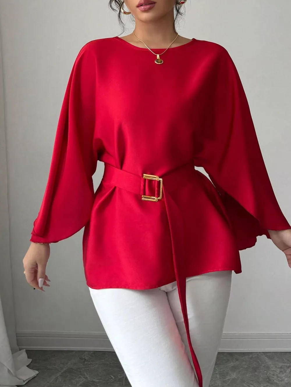 Batwing Sleeve Belted Blouse, image 12