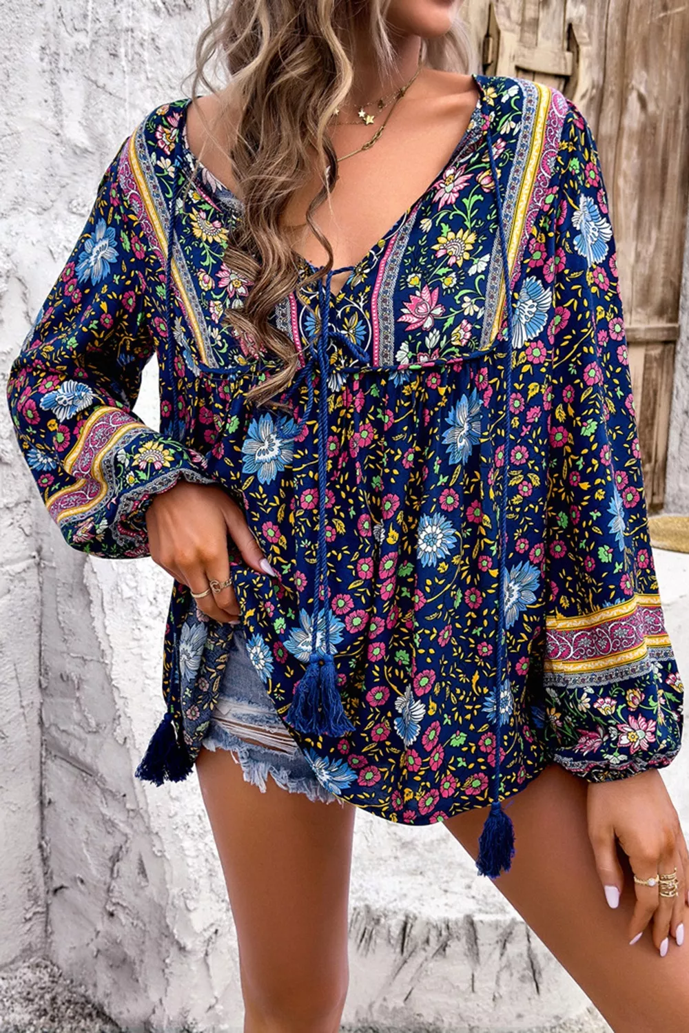 Floral Print Tie Neck Blouse, image 3