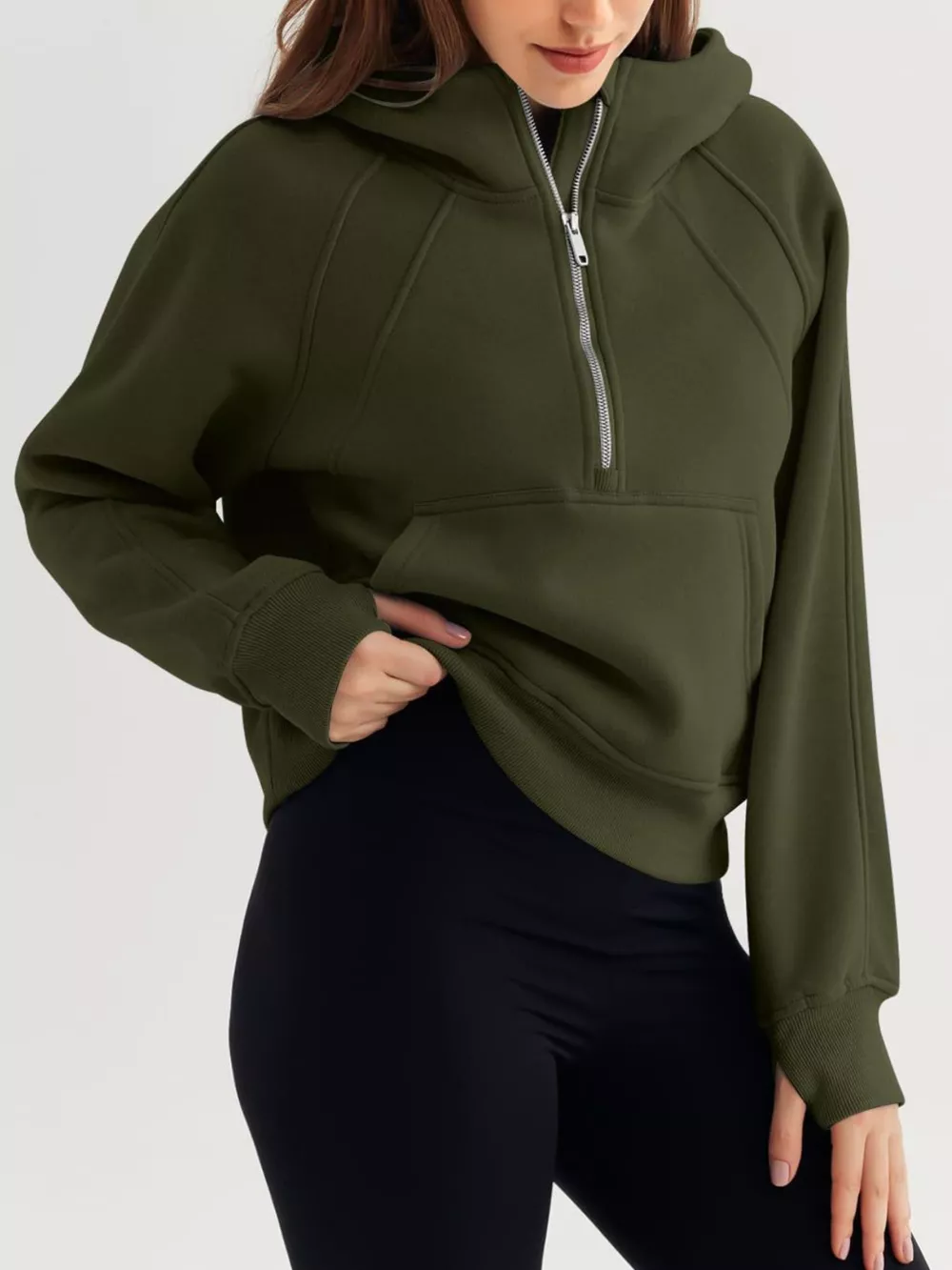 Half Zip Raglan Sleeve Hoodie, image 3