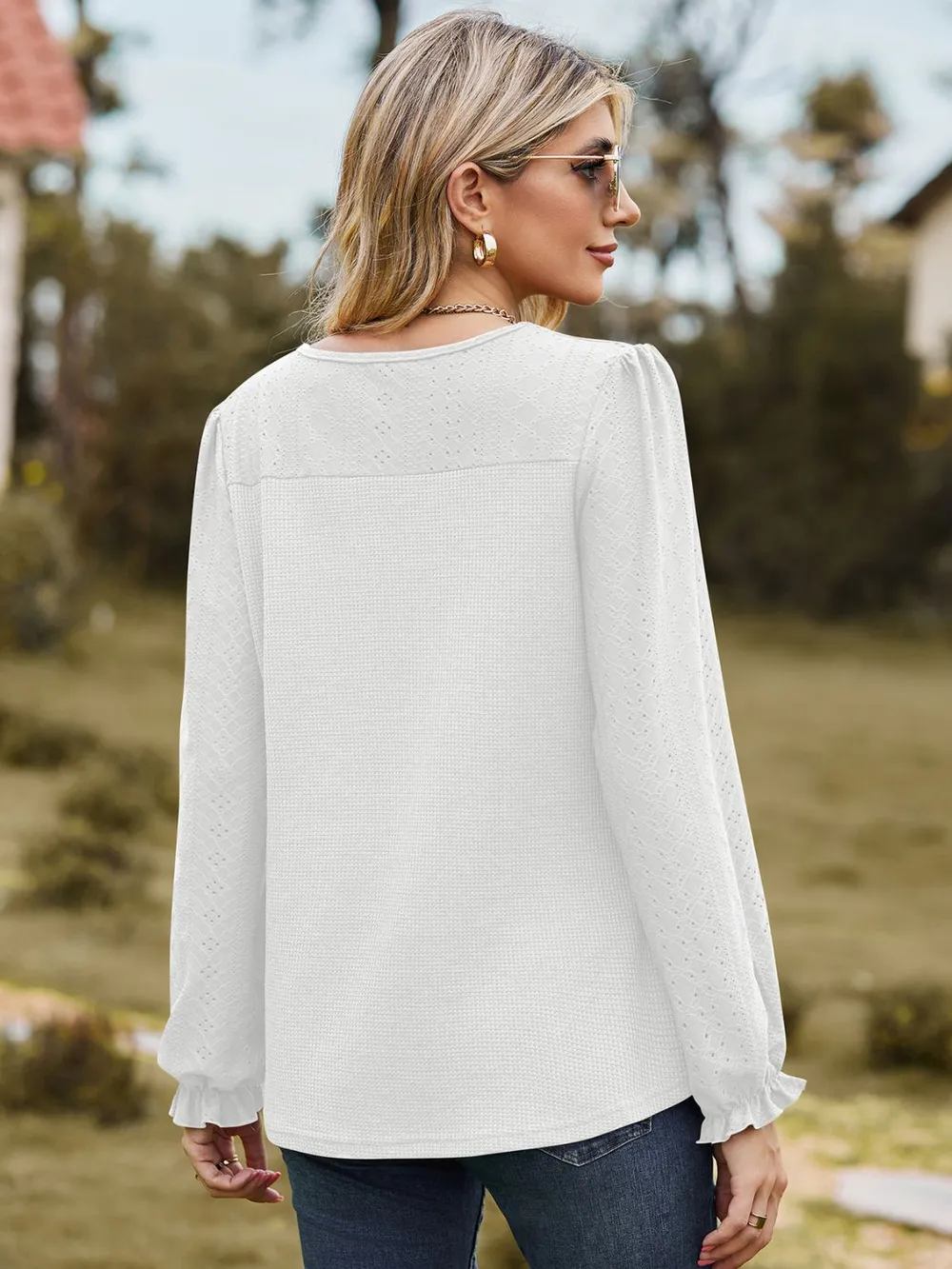 Round Neck Flounce Sleeve Top, image 5