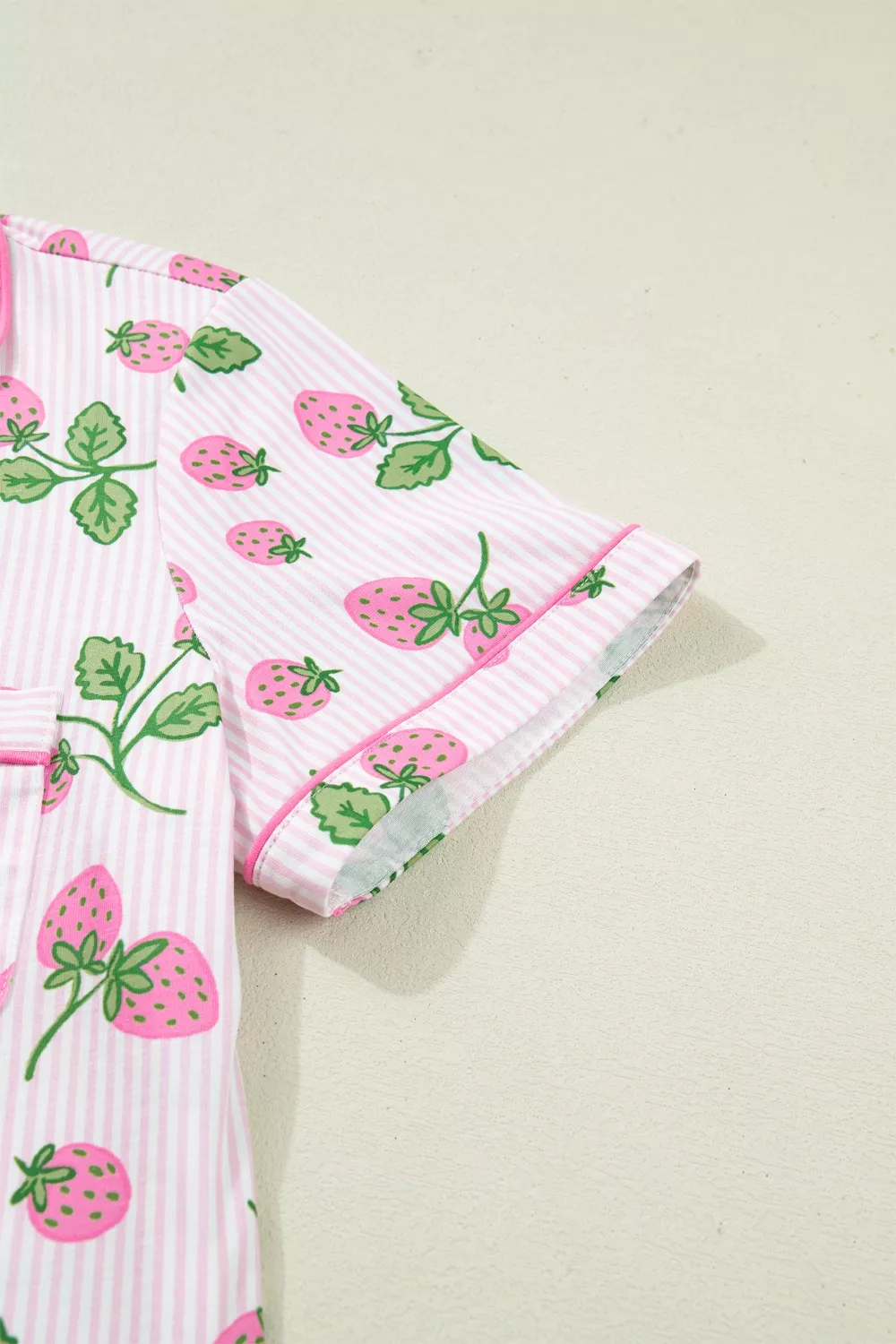 Striped Strawberry Print Lapel Shirt Drawstring Shorts 2pcs Pajama Set, image 7