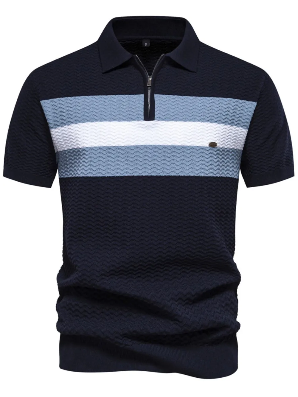 Men's Collared Neck Striped Texture Knit Polo, image 2