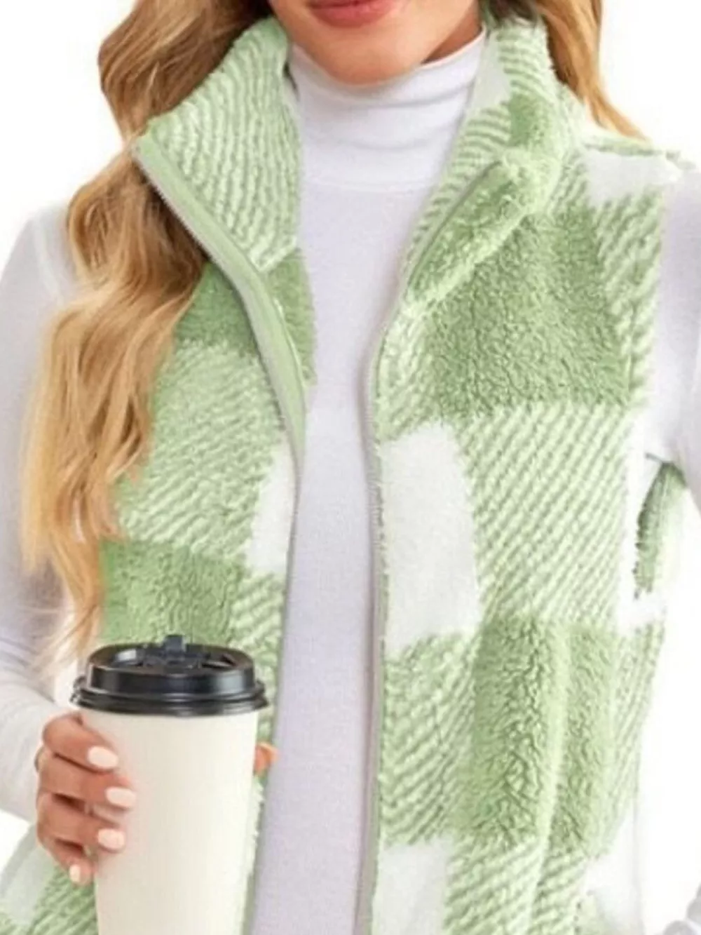 Full Size Color Block Zip Up Vest Coat Plus Size, image 14