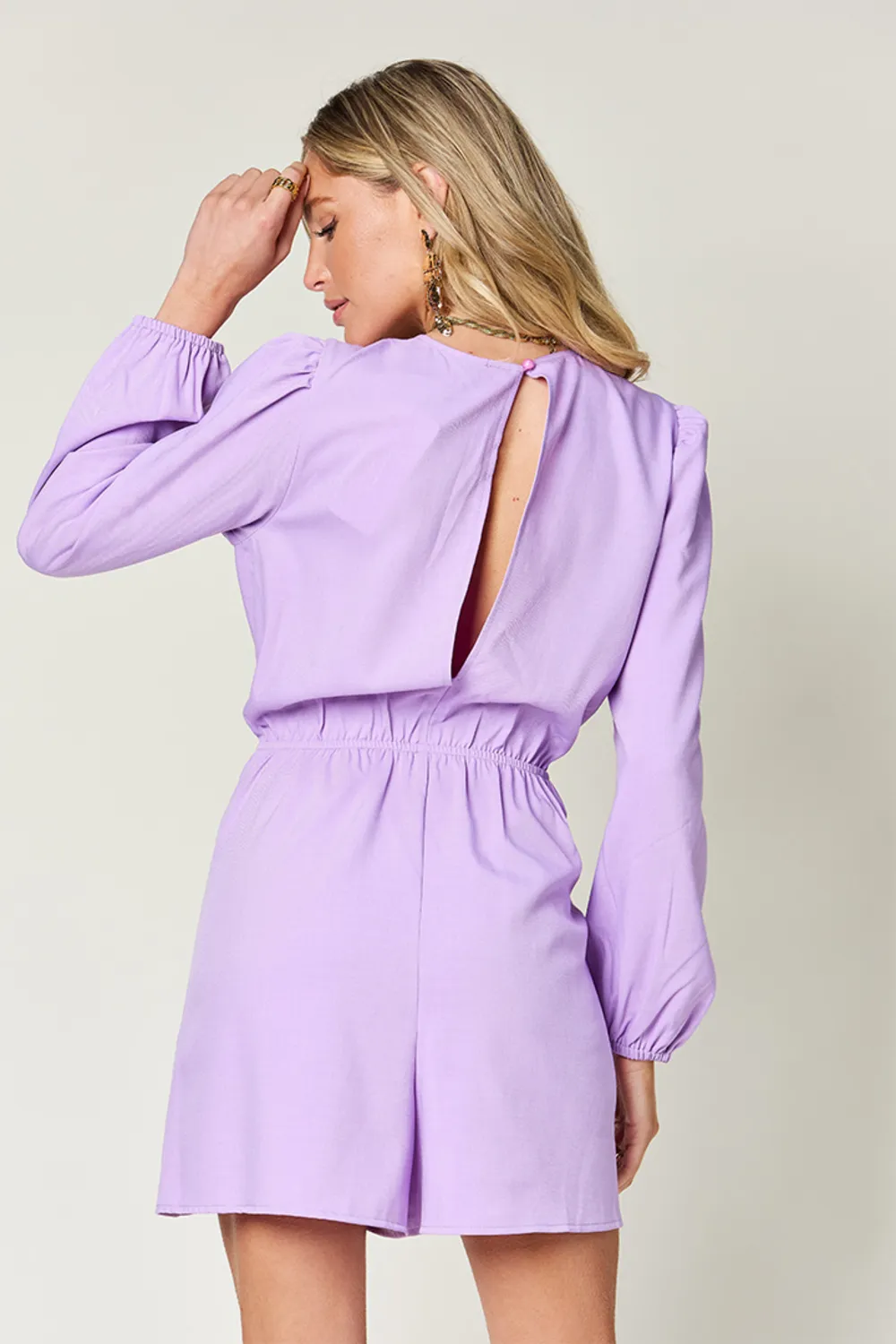 Full Size Drawstring Long Sleeve Romper, image 6