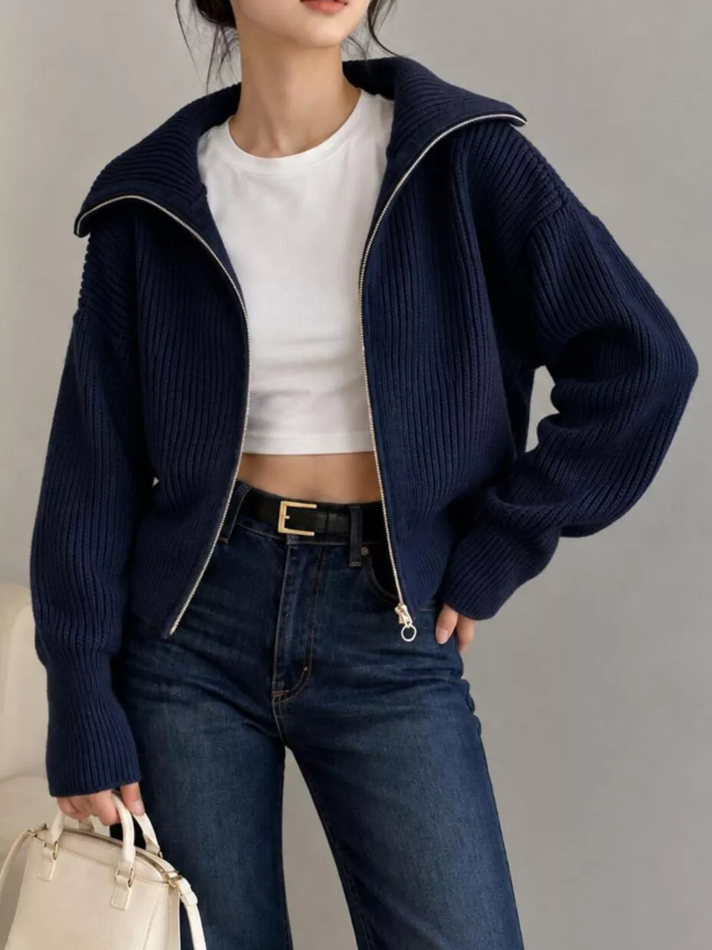 Zip Up Dropped Shoulder Cardigan, image 15