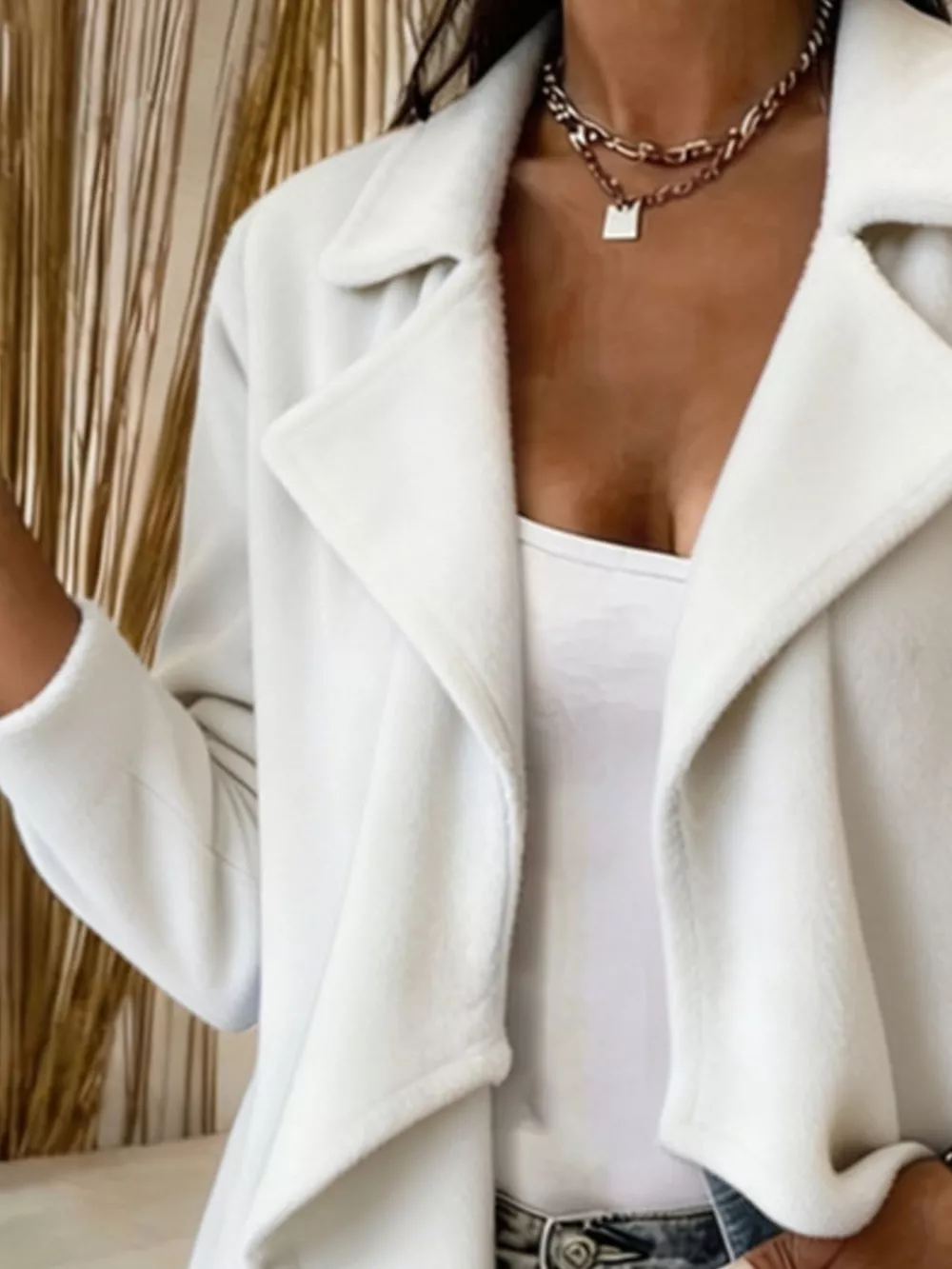 Full Size Fleece Waterfall Collar Outerwear Plus Size, image 8