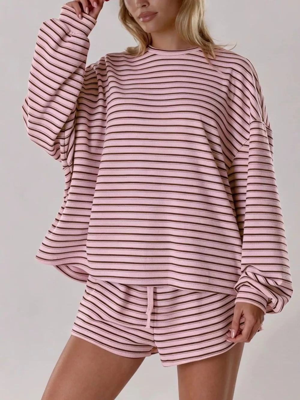 Casual Striped Long-Sleeve Top and Shorts Set, image 6