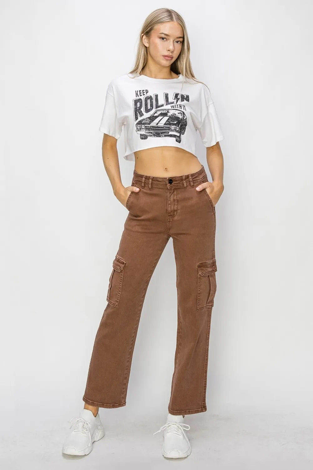 Full Size High Rise Cargo Jeans, image 4