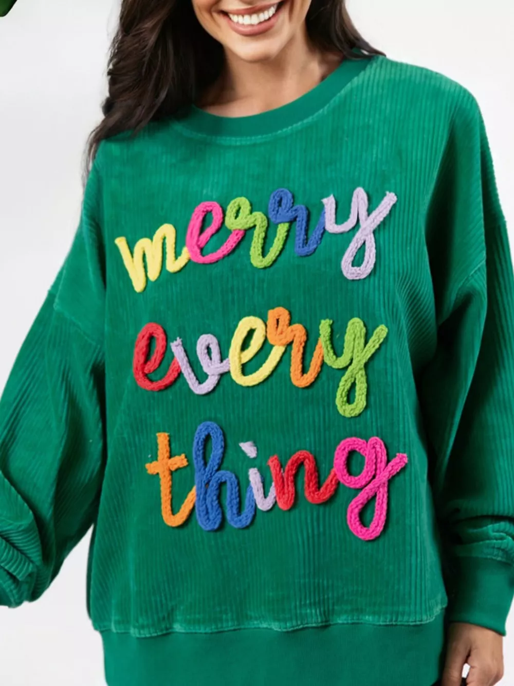 Merry Little Thing Corded Letter Graphic Ribbed Sweatshirt, image 5