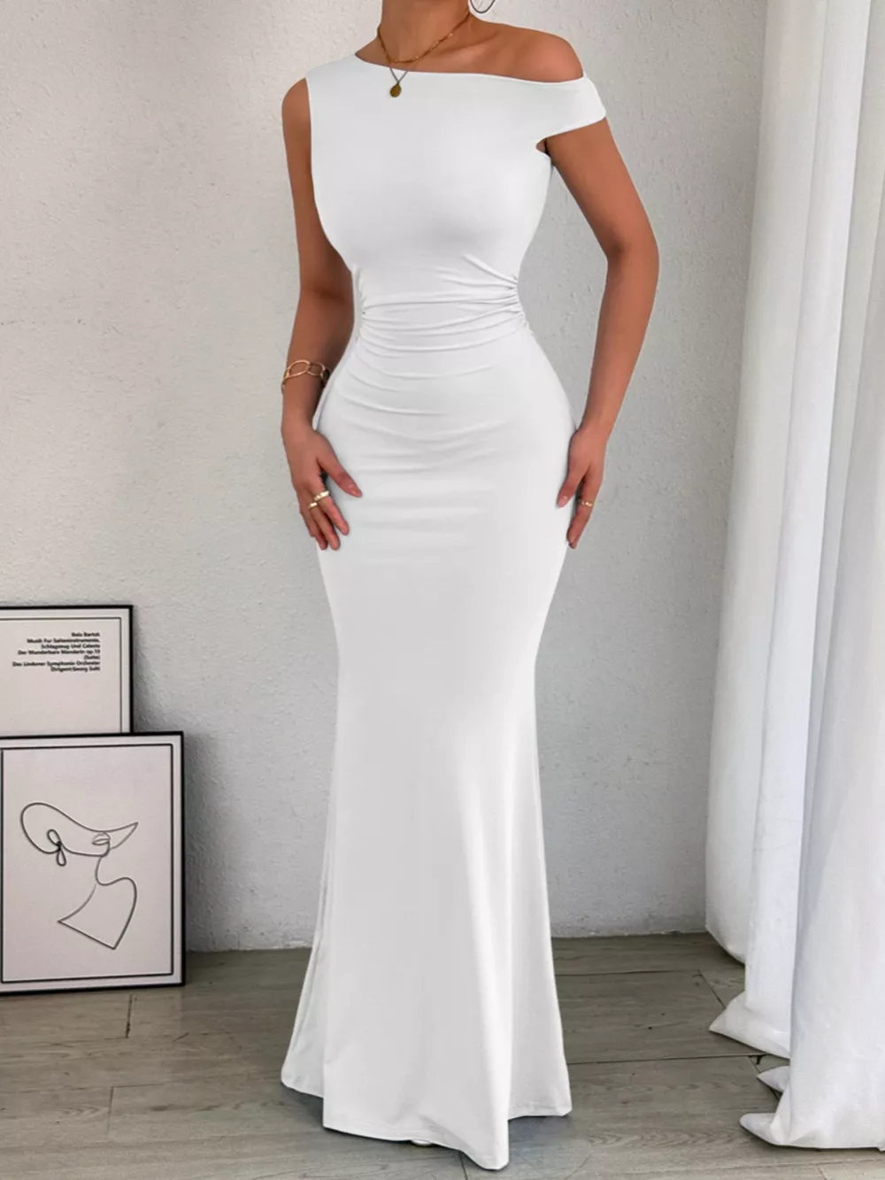One-Shoulder Ruched Bodycon Maxi Dress, image 11