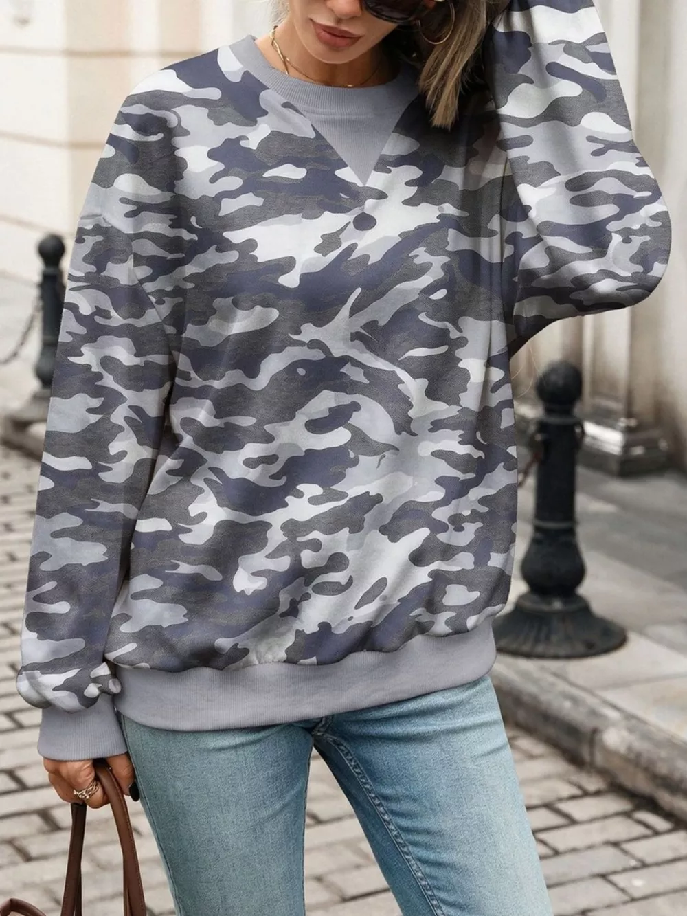 Leaf Print Sweatshirt with Contrasting Trim, image 18