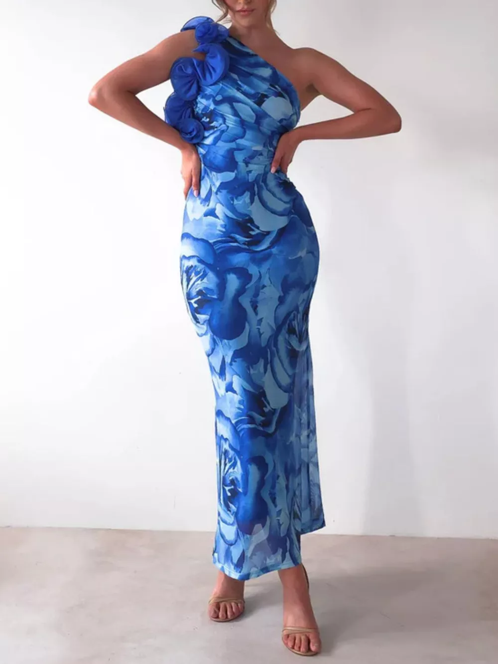Floral Print One-Shoulder Maxi Dress, image 10