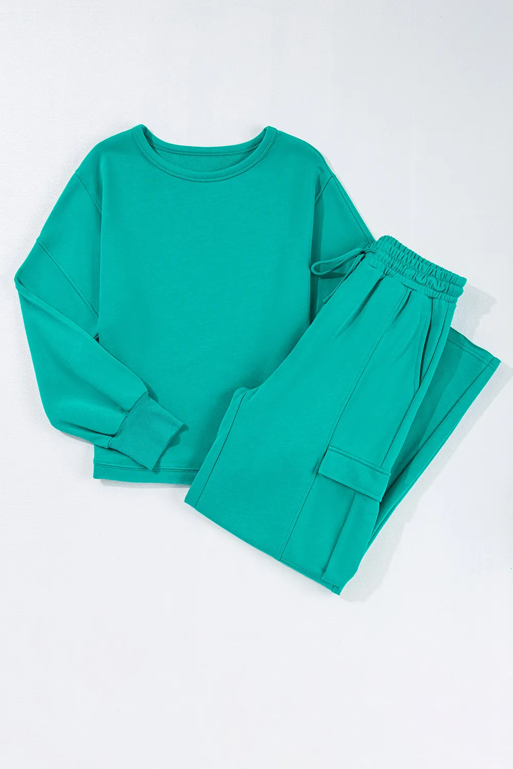 Full Size Round Neck Long Sleeve Top and Drawstring Pants Set, image 3